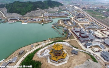 A bird's-eye view of a replica of the Old Summer Palace, also known as Yuanmingyuan, in Hengdian, East China's Zhejiang Province, which will partially open in May.