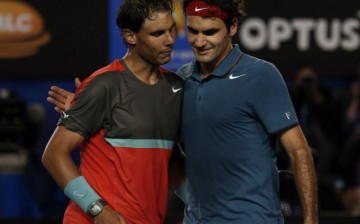 Rafael Nadal (L) of Spain and Roger Federer of Switzerland