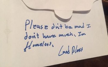 note for homeless man's 18 cent donation