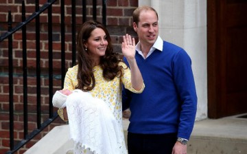 The newborn baby girl makes her first appearance to the public with the Duke of Cambridge and the Duchess outside St. Mary's Hospital in London, on May 2, 2015. 
