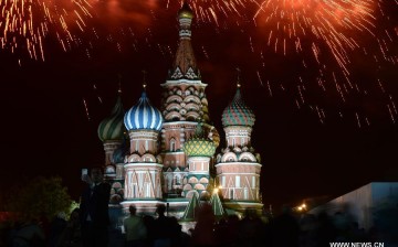 Fireworks are seen near Saint Basil's Cathedral during an event marking the 70th anniversary of Victory Day over Fascism in Moscow, Russia, May 9, 2015. 