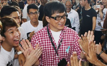 Jackie Chan was met by adoring fans at an anti-drug campaign in Singapore. 
