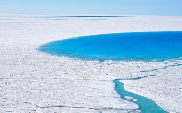 Thousands of these superglacial lakes form on the the Greenland Ice Sheet during the summer.