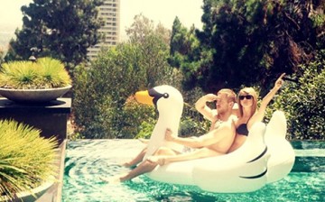 Bikini Clad Taylor Swift Rides Inflatable Swan While Sitting Closely With Rumored Boyfriend Calvin Harris
