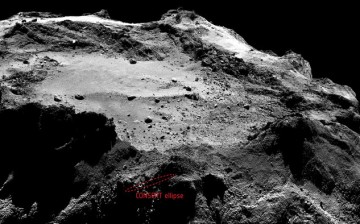 The current 16 x 160 m CONSERT ellipse overlaid on an OSIRIS narrow-angle camera image of the same region