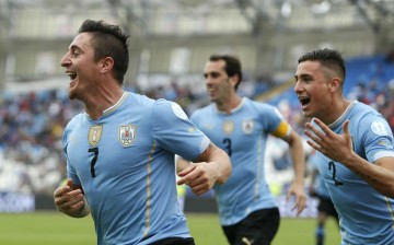Uruguay's Cristian Rodriguez (#7) scored the lone goal of the match.
