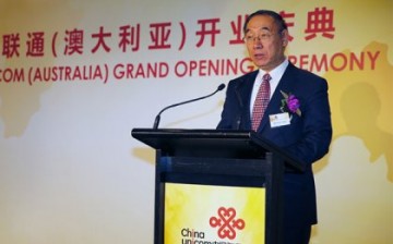 China Unicom Senior Vice President Jiang Zhengxin addresses the launch ceremony of China Unicom's operations in Sydney, Australia, on July 3.