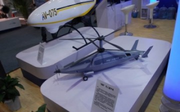 A model of Jueying helicopter is displayed at the 15th Aviation Expo China.