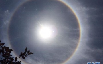 A view of the solar halo over Bijie City, southwest China's Guizhou Province.