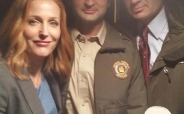 Kumail Nanjiani, a stand-up comedian and actor tweets a photo on set of “The X-Files” revival alongside lead cast David Duchovny and Gillian Anderson as Mulder and Scully.