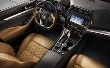 Interior display of the 2016 Nissan Maxima luxury sedan. 