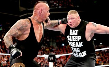 Brock Lesnar vs. The Undertaker during WrestleMania 30 main event. 