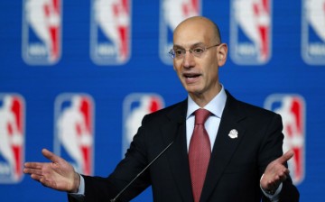 NBA commissioner Adam Silver announces the first overall pick to the Minnesota Timberwolves in the first round of the 2015 NBA Draft at Barclays Center.