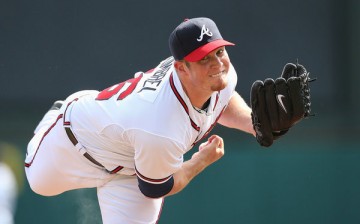 Craig Kimbrel celebrates after leading the National League in saves for the second consecutive season, converting 42 of 45 in 2012.