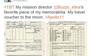 Apollo 11 astronaut Buzz Aldrin reveals his travel voucher to the moon.