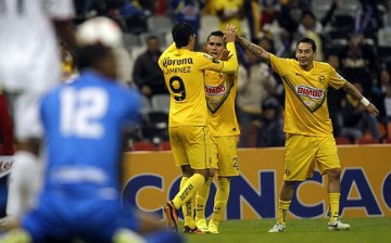 Club América celebrates their goal during a match at Liga MX.