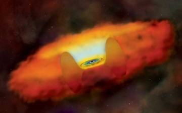 An artist's illustration of the black hole at the center of dwarf galaxy RGG 118.