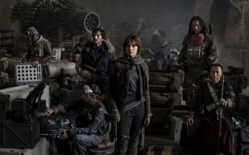 Long-haired, bearded Jiang Wen and Donnie Yen together with the other cast of “Rogue One: A Star Wars Story.”
