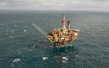 An oil platform is situated in the North Sea.