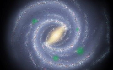 In this theoretical artist's conception of the Milky Way galaxy, translucent green 