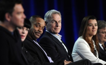 Cast members (L-R) Michael Weatherly, Pauley Perrette, Rocky Carroll, Mark Harmon, Cote de Pablo and David McCallum participate in a panel for CBS series NCIS during the CBS sessions at the Television Critics Association winter press tour in Pasadena, Cal