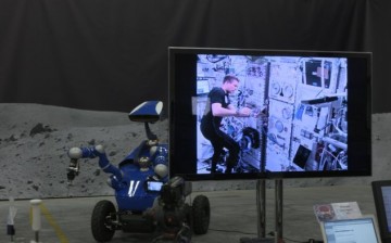 The Interact Rover at ESA’s ESTEC technical centre, under the remote control of ESA astronaut Andreas Mogensen up on the International Space Station, during an afternoon of experiments on 7 September 2015.