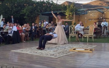 Justin Willman is seen levitating here in his viral first dance video.