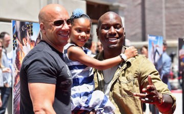 Vin Diesel, Tyrese Gibson and daughter Shayla Somer Gibson attend the premiere press event for the new Universal Studios Hollywood Ride.