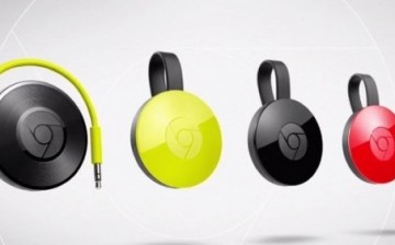 A photo showing the three new Chromecast and the Audio Chromecast.