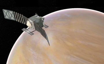 Artist's concept of the Venus Emissivity, Radio Science, InSAR, Topography, and Spectroscopy (Veritas) spacecraft, a proposed mission for NASA's Discovery program