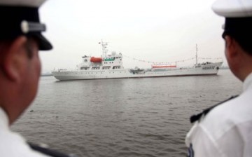 A Chinese ship departs from Guangzhou to sail to the Nansha Islands in 2013.