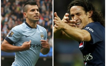 Manchester City's Sergio Agüero (L) and Paris Saint-Germain's Edinson Cavani.