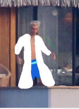 Meme of Justin Bieber from paparazzi shot at Bora Bora.
