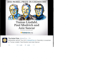 The 2015 Nobel Prize in Chemistry was awarded to Tomas Lindahl, Paul Modrich and Aziz Sancar.