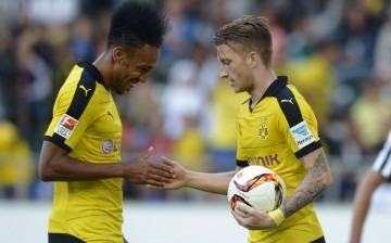 Borussia Dortmund's Pierre-Emerick Aubameyang and Marco Reus.