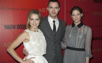 Teresa Palmer, Nicholas Hoult and Analeigh Tipton attend a screening of the film ''Warm Bodies'' in New York January 25, 2013.