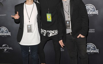 Members of the group At Sunset (L-R) Andrew Kantarias, Tom Jay Williams and Harrison Kantarias arrive at the Australian Premiere of 'Jurassic World' at Event Cinemas George Street on June 10, 2015 in Sydney, Australia.