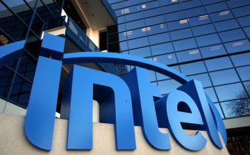 The Intel logo displayed outside of the Intel headquarters in Santa Clara, California.