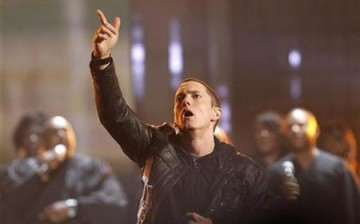 Rapper Eminem performs 'Not Afraid' at the 2010 BET Awards in Los Angeles, June 27, 2010.