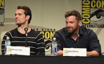 Actors Henry Cavill (L) and Ben Affleck from 'Batman v. Superman: Dawn of Justice' attend the Warner Bros. presentation during Comic-Con International 2015