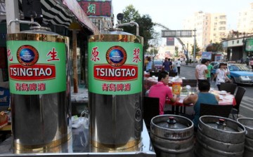 Tsingtao brewing kettles and kegs line the Everlasting Beer Street in Qingdao.