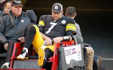 Pittsburgh Steelers quarterback Ben Roethlisberger is carted off the field with an injured left foot.