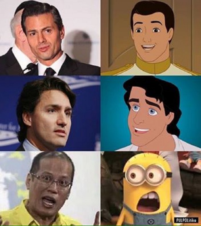 Meme of Canadian PM, Mexican president and Philippine president, comparing them to cartoon characters.