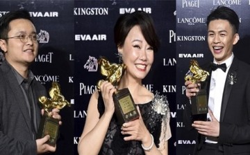 (L-R) Bi Gan (Best New Director, “Kaili Blues”), Lu Xue-feng (Best Supporting Actress, “Thanatos, Drunk”) and Lee Hong-chi (Best New Performer, “Thanatos, Drunk”) holding their respective awards.