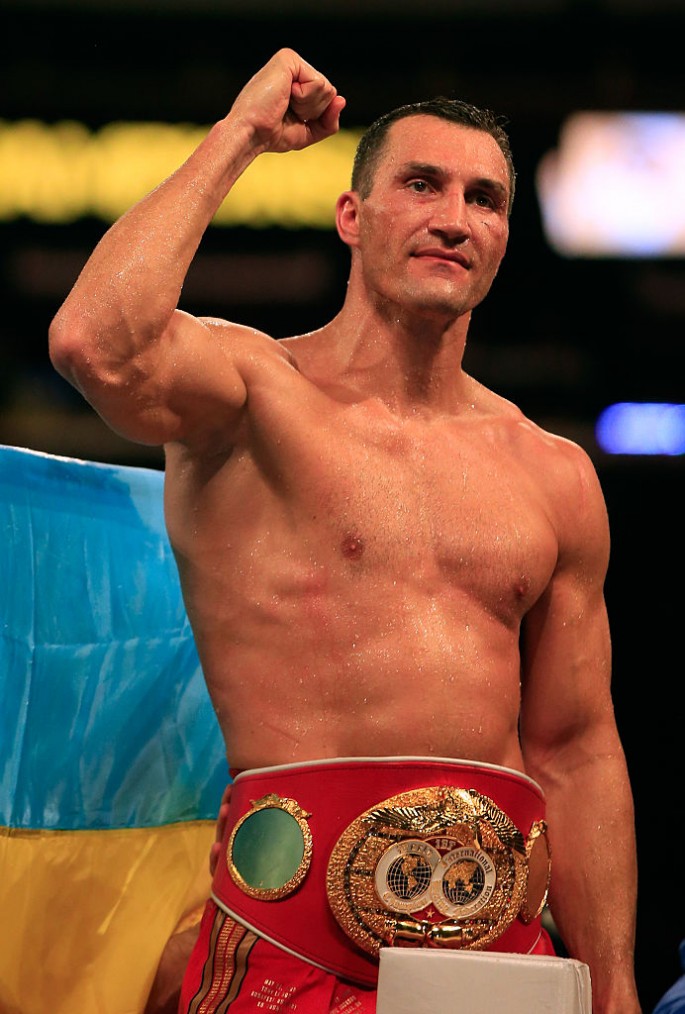NEW YORK, NY - APRIL 25: Wladimir Klitschko of Ukraine celebrates defeating Bryant Jennings of the United States in their IBF/WBO/WBA World Heavyweight Championship title fight at Madison Square Garden on April 25, 2015 in New York City. (Photo by Justin Heiman/Getty Images)
