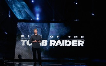Game Director, Brian Horton, speaks about 'Rise of the Tomb Raider' during the Microsoft Xbox E3 press conference at the Galen Center on June 15, 2015 in Los Angeles, California. 