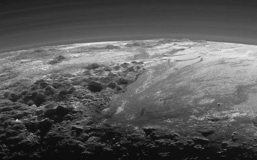 A close-up view of the rugged, icy mountains and flat ice plains on Pluto is seen in an image from NASA's New Horizons spacecraft taken July 14, 2015 and released Sept. 17, 2015.