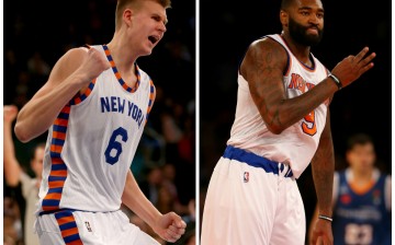 New York Knicks big men Kristaps Porzingis (L) and Kyle O'Quinn.