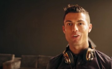 Soccer star Cristiano Ronaldo with his newly launched headphones in his Jingle Bells rendition