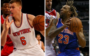 New York Knicks big men Kristaps Porzingis (L) and Derrick Williams.